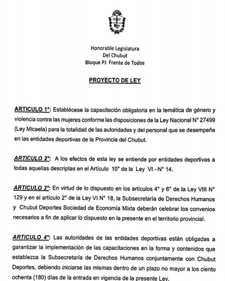 Legislatura aprobó la ley que obliga a entidades deportivas de Chubut a capacitarse en género y contempla sanciones para quienes incumplan