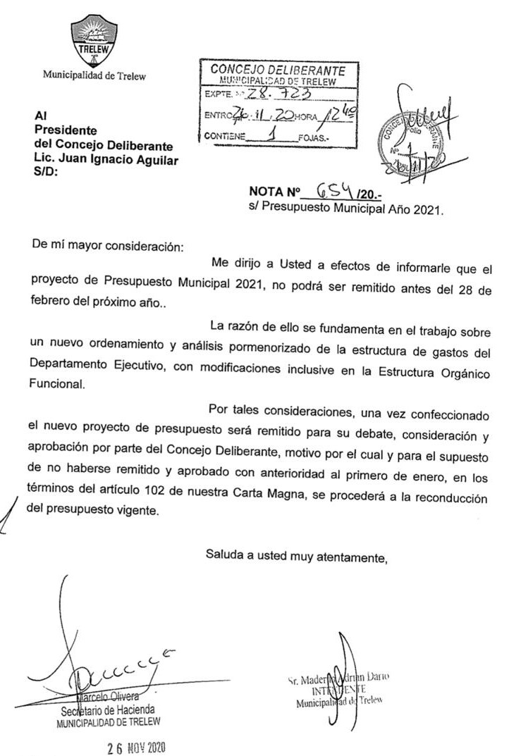Cáceres sobre Maderna: “Hay un alto grado de desorden e improvisación de la administración municipal de Trelew”