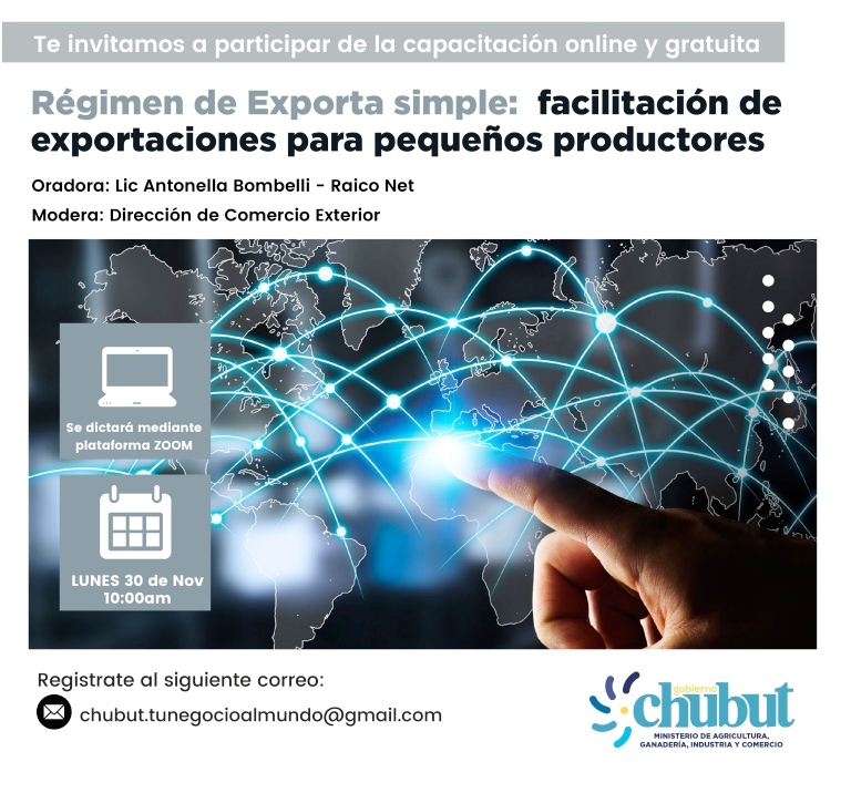 El Gobierno del Chubut dicta capacitación sobre régimen Exporta Simple para emprendedores y PyMEs