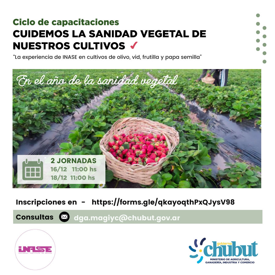 El Gobierno de la Provincia junto a INASE convoca a capacitación sobre sanidad vegetal en cultivos