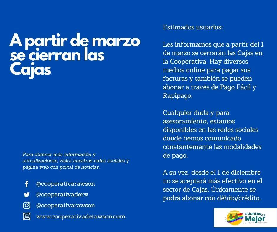 Griffiths anunció que desde marzo no se cobrarán más facturas en la Cooperativa