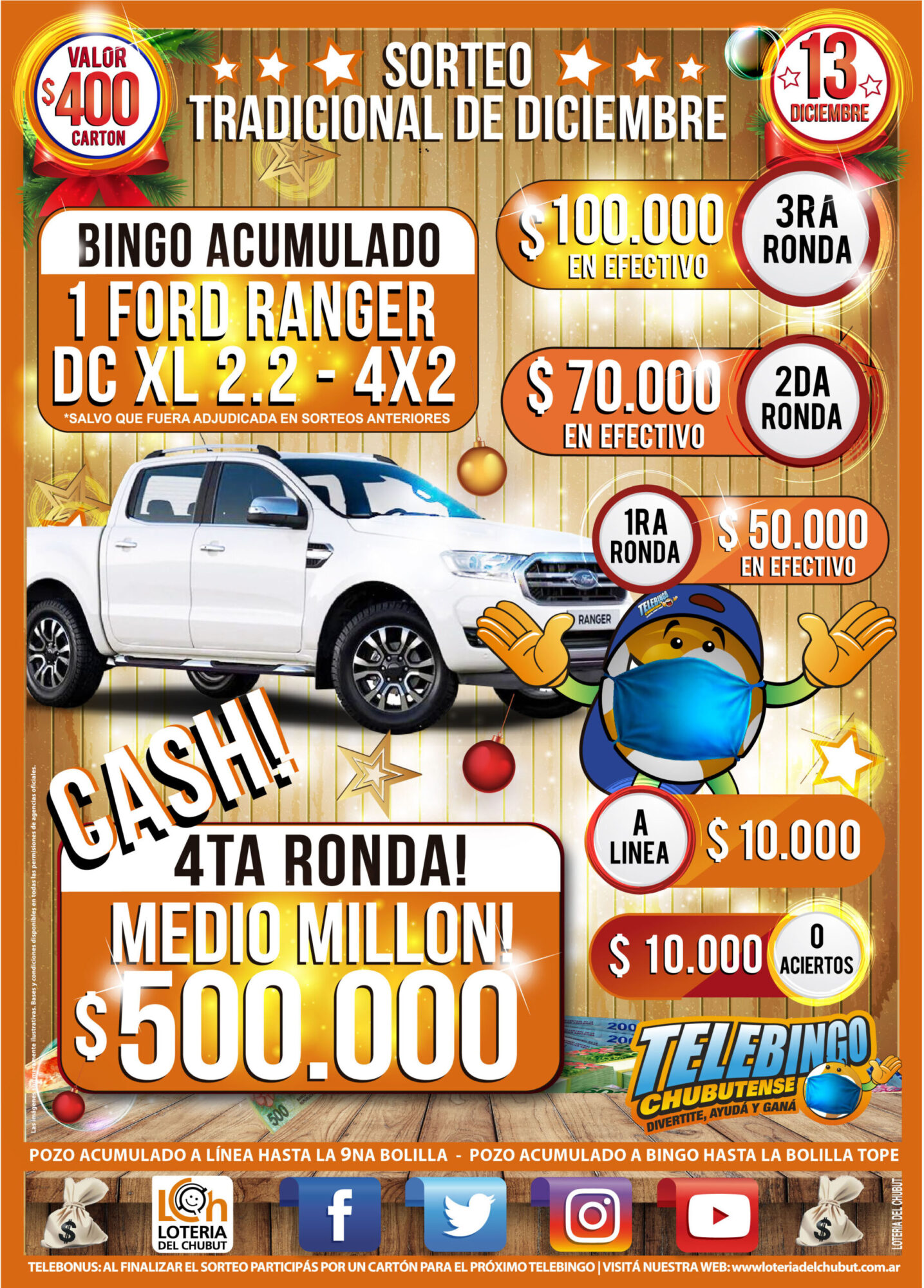 El Telebingo Chubutense jugará el Sorteo Tradicional y uno Especial de fin de año