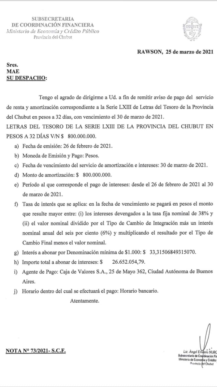 El Gobierno pagó en los últimos días más de $ 38 millones de intereses por dos colocaciones de Letras del Tesoro
