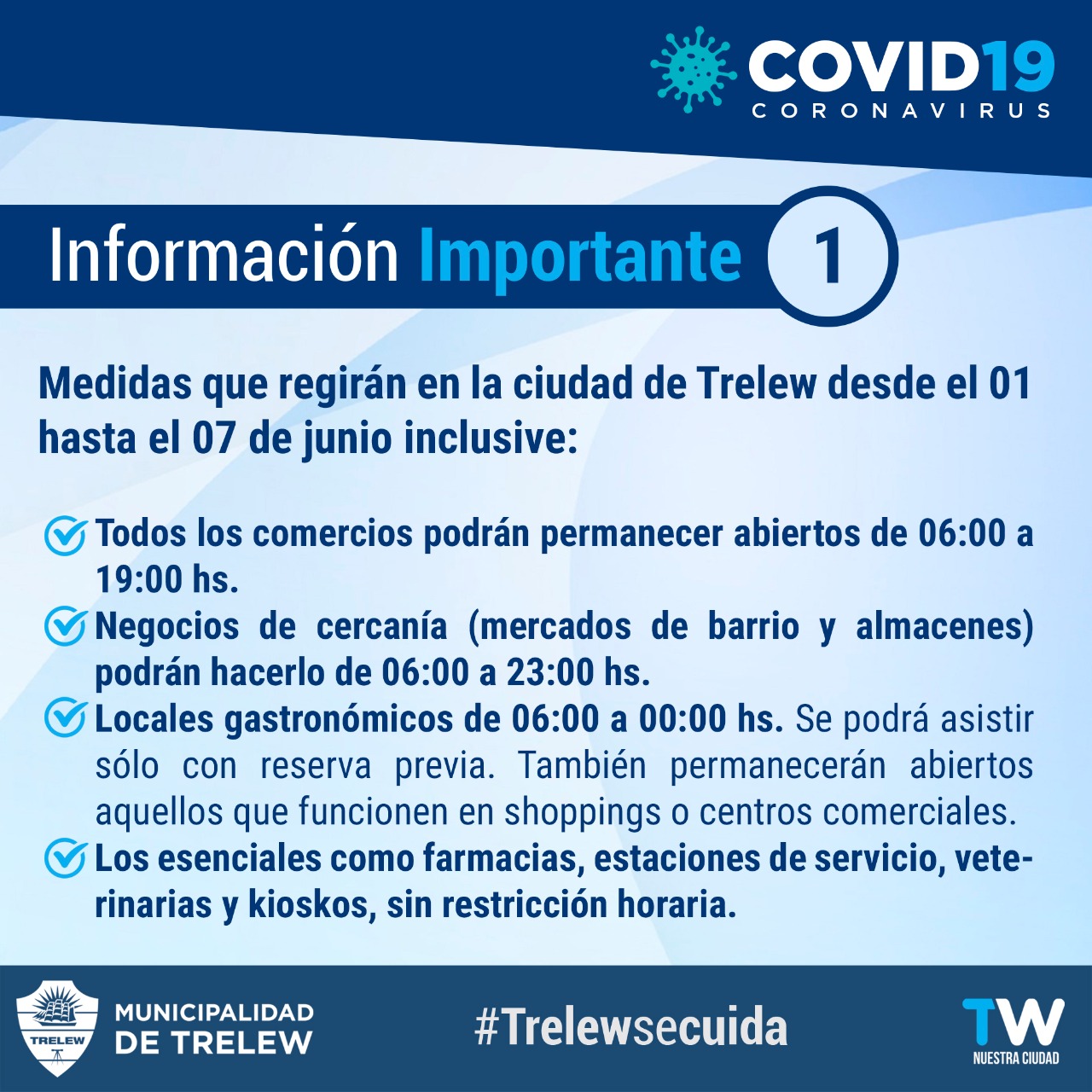 Nuevas medidas que rigen en Trelew: Restricciones horarias para el comercio y suspensión de actividades culturales, deportivas y religiosas