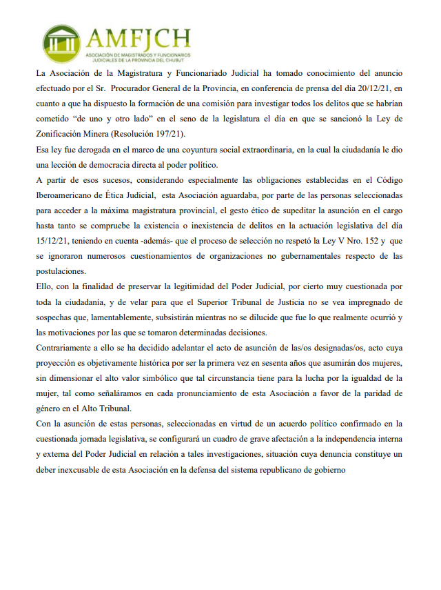 La Asociación de Magistrados exige suspender la asunción de los nuevos ministros del Superior Tribunal de Justicia por eventual relación con la minería
