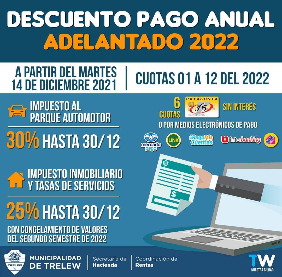 Trelew: A partir de mañana rige el pago anual adelantado para impuestos municipales