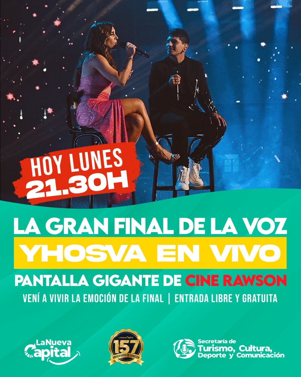 Rawson vive la final de “La Voz Argentina”: Instalarán una pantalla gigante en el Cine Teatro para apoyar al chubutense Yhosva Montoya