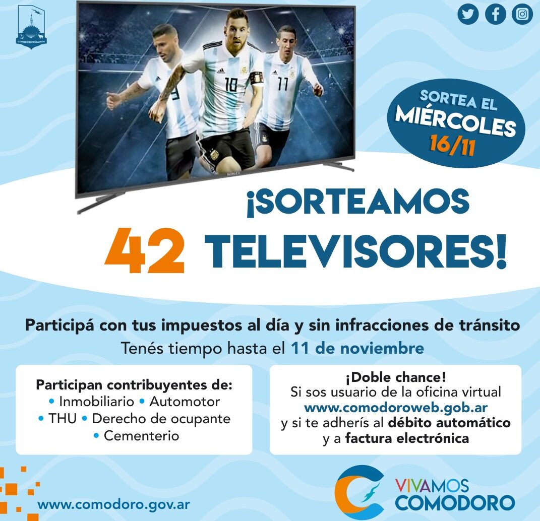 El Municipio de Comodoro sorteará 42 televisores entre quienes posean sus impuestos al día y no tengan infracciones de tránsito