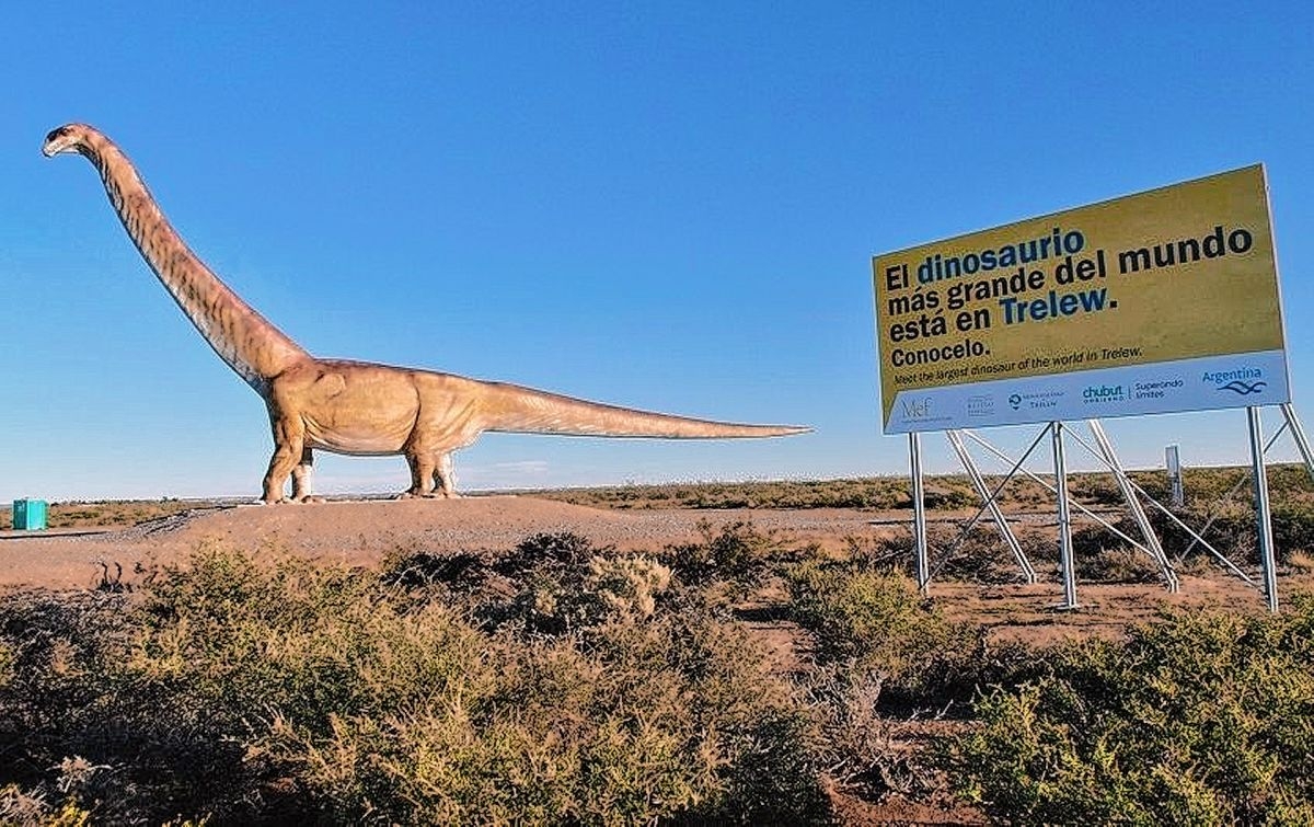 Inseguridad en Trelew: A una familia de brasileros que estaban fotografiándose en el dinosaurio le robaron documentos, $ 300.000 y 6.000 reales