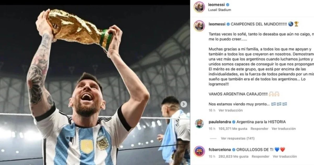 La foto de Messi levantando la Copa del Mundo destronó a la del huevo y ya es la más “likeada” de la historia de Instagram