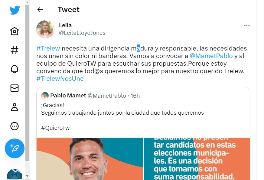 Leila Lloyd Jones convocará a Mamet tras bajarse de la candidatura a la intendencia