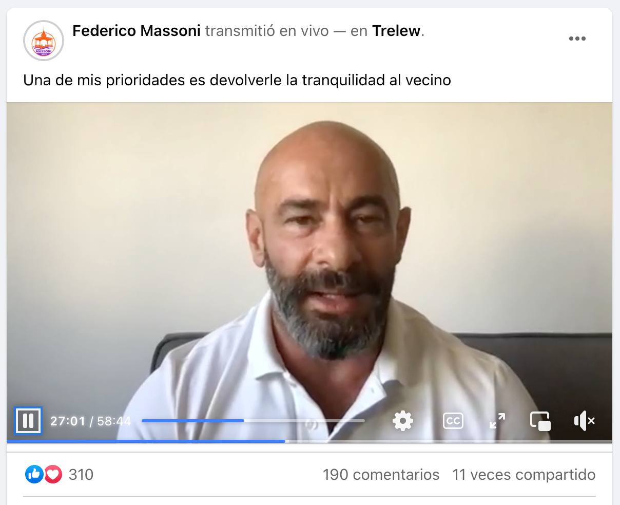 Massoni continuará el viernes con la conexión en vivo por Instagram y Facebook para conversar sobre sus propuestas para Trelew