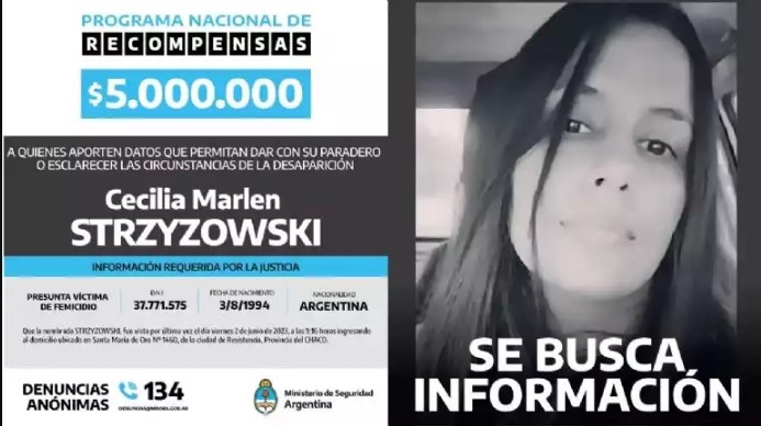 El gobierno ofreció 5 millones de pesos para quienes aporten datos sobre el paradero de Cecilia Strzyzowski