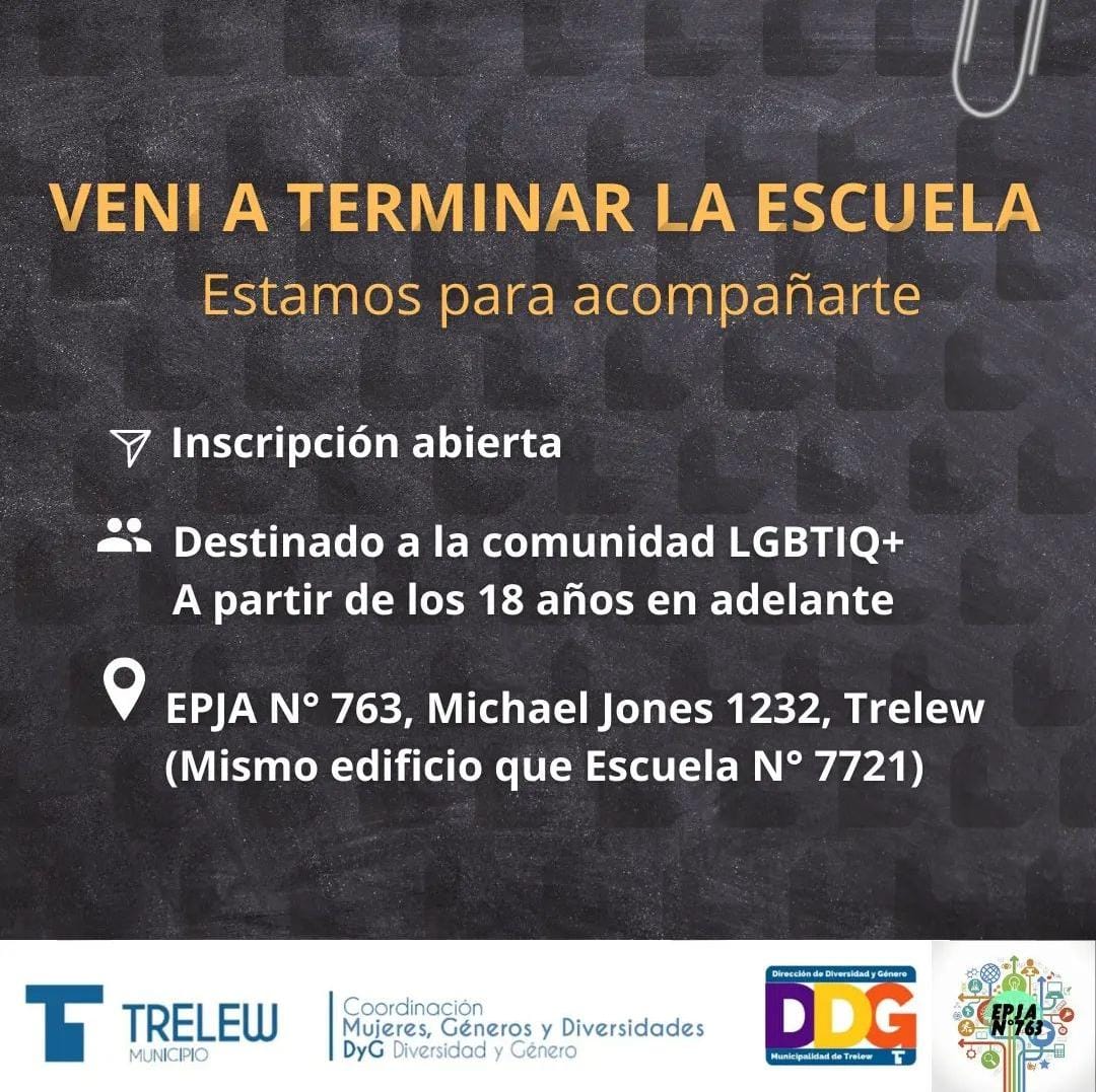 Trelew: Personas pertenecientes a la comunidad LGBTIQ+ podrán terminar sus estudios secundarios
