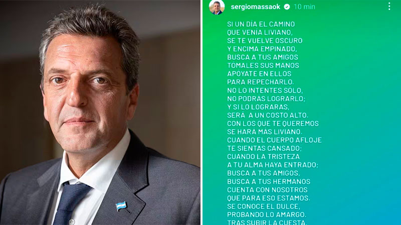 Sergio Massa compartió un poema para reflexionar sobre la amistad en “los tiempos duros”