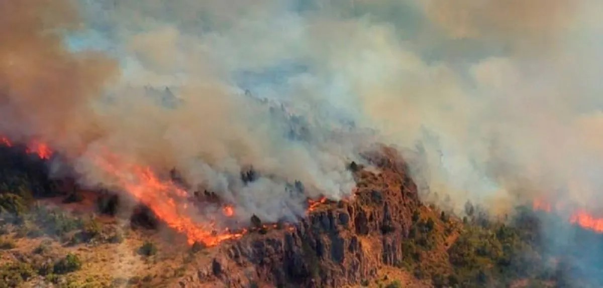 Por el humo no pueden combatir el incendio con medios aéreos en el Parque Nacional Los Alerces