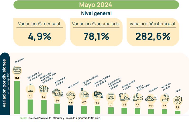 Neuquén: La inflación de mayo fue del 4,9 %, por encima de la media Patagónica