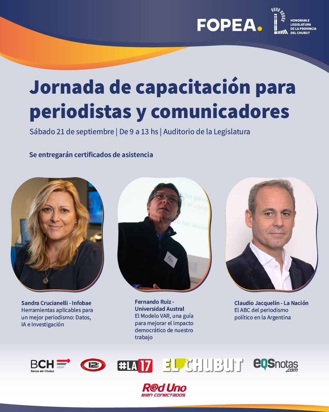 Chubut: Realizarán en la Legislatura un conversatorio sobre periodismo y democracia y una jornada de capacitación para periodistas