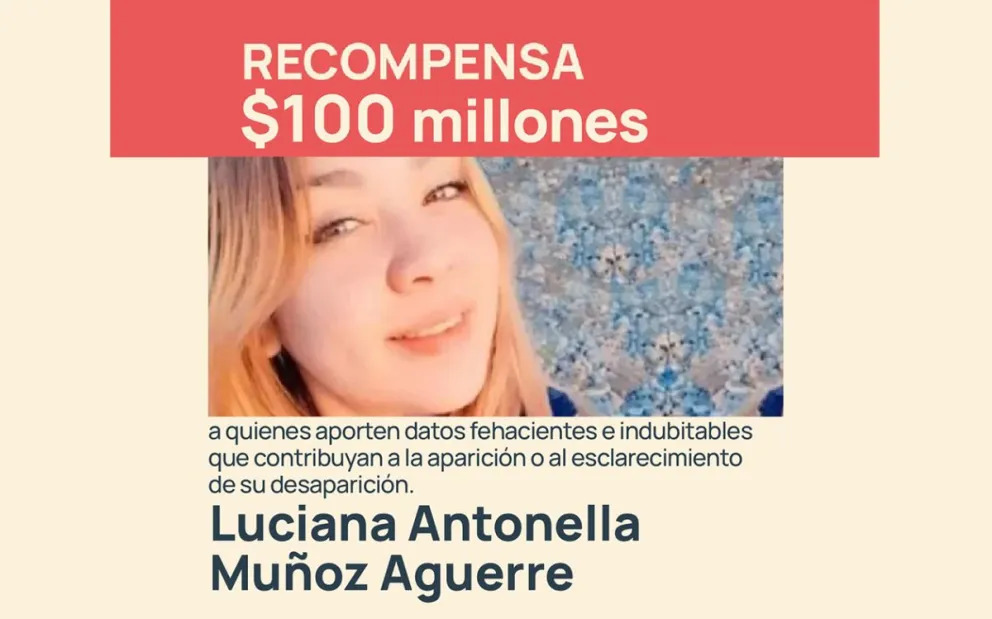 Neuquén: Suben a $ 100 millones la recompensa por Luciana Muñoz
