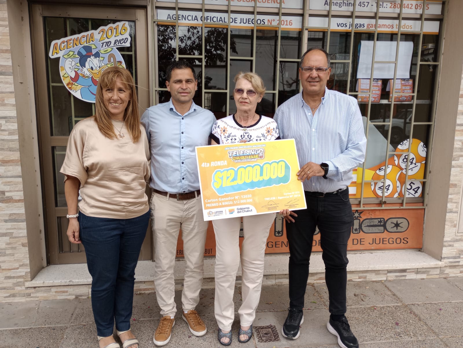 Lotería del Chubut entregó premio de $ 12 millones a un apostador del Telebingo