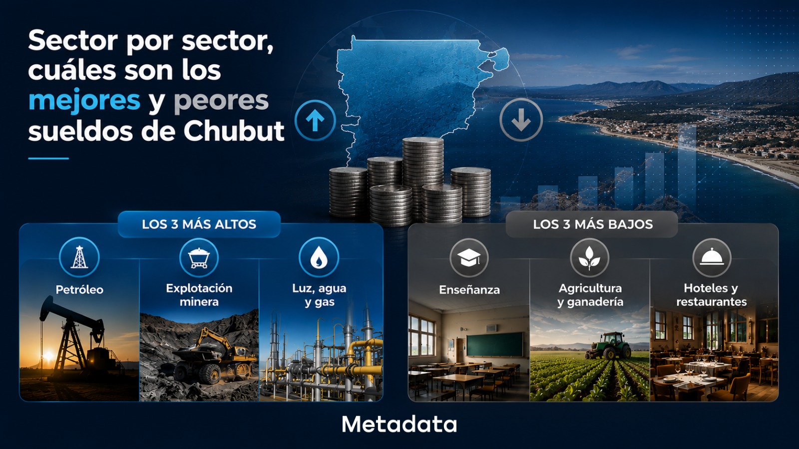 Sector por sector, cuáles son los mejores y peores sueldos de Chubut: Petróleo, minería, electricidad y agua en el top y enseñanza y agricultura las peores pagas